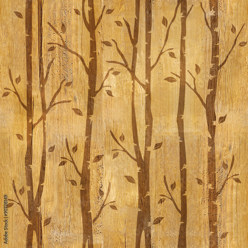 Naklejka na drzwi Abstract decorative trees - seamless background - wooden surface