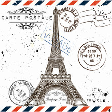 3).Bonjour Paris. Imitation Of Vintage Post Card With Eiffel Tow