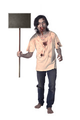 Sticker - Creepy male zombie holding wooden board