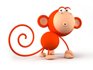 Wall Mural - Cartoon red monkey isolated on white background 3D rendering