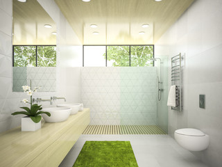 Wall Mural - Interior of  bathroom with wooden ceiling 3D rendering 5