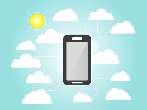 Smart-phone flat icon design . modern business info graphics element with cloud abstract background