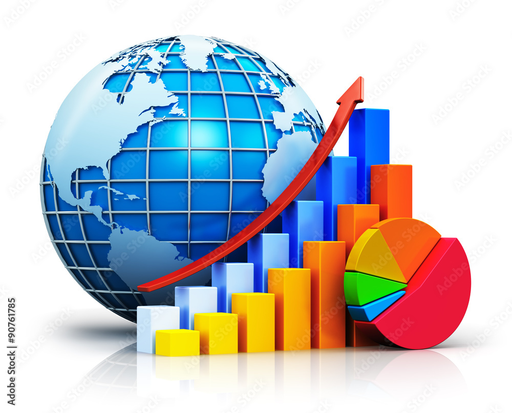 Growing bar graphs, pie chart and Earth globe Stock Illustration ...