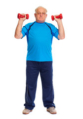 Wall Mural - Elderly man with dumbbells.