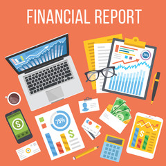 Wall Mural - Financial report flat illustration concept. Top view