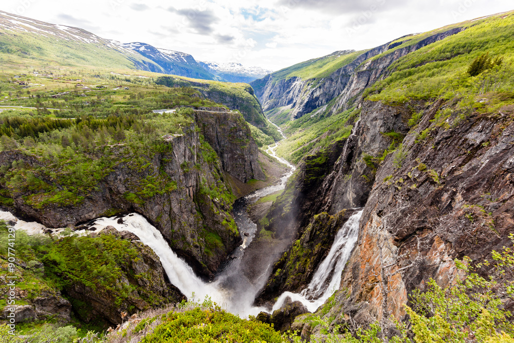 Voringsfossen waterfalls near Hardangervidda in Norway - obrazy, fototapety, plakaty 
