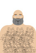 Man with bald head. Hillbilly with hairy chest. Vector illustrat