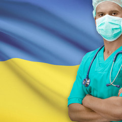 Wall Mural - Surgeon with flag on background series - Ukraine