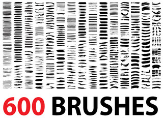 Wall Mural - Very large collection or set of 600 artistic black paint brush strokes