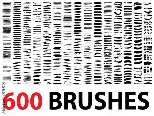 Fotografie, Obraz Vector very large collection or set of 600 artistic black paint brush strokes