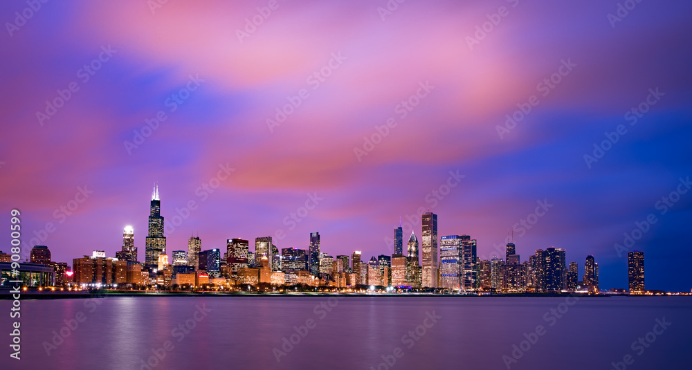 Chicago skyline under a dramatic sunset Stock Photo | Adobe Stock