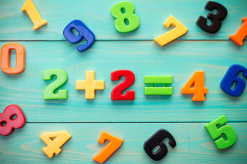 Wall Mural - Plastic numbers with math example in a middle