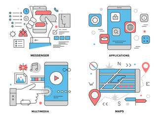 Wall Mural - smartphone apps flat line illustration