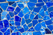 Detail of bright blue ceramic mosaics, Parc Guell