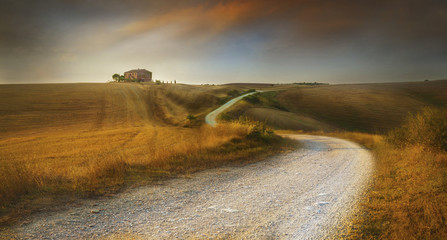 Tuscan landscape. Picturesque countryside villa