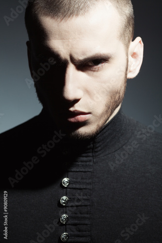 Male Beauty Concept Portrait Of Brutal Young Man With Short Hair