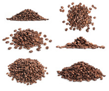 Collection Of Coffee Beans Heap On White
