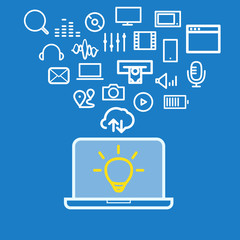 Poster - Different laptop icons with modern laptop. Communication scheme