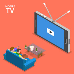 Canvas Print - Mobile TV isometric flat vector illustration