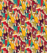 Crowd active happy people seamless color pattern