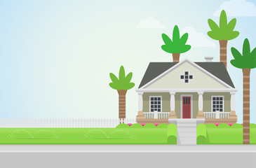 Wall Mural - Flat style vector countryside house with lawn