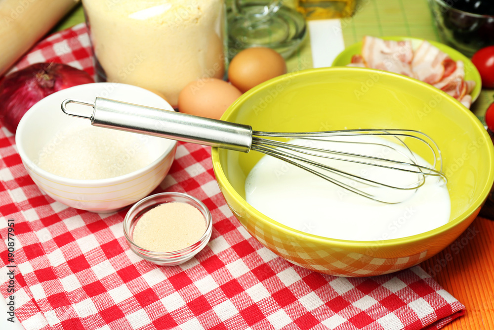 Food ingredients for cooking on table close up