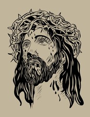 Wall Mural - Jesus Face, art vector sketch drawing design