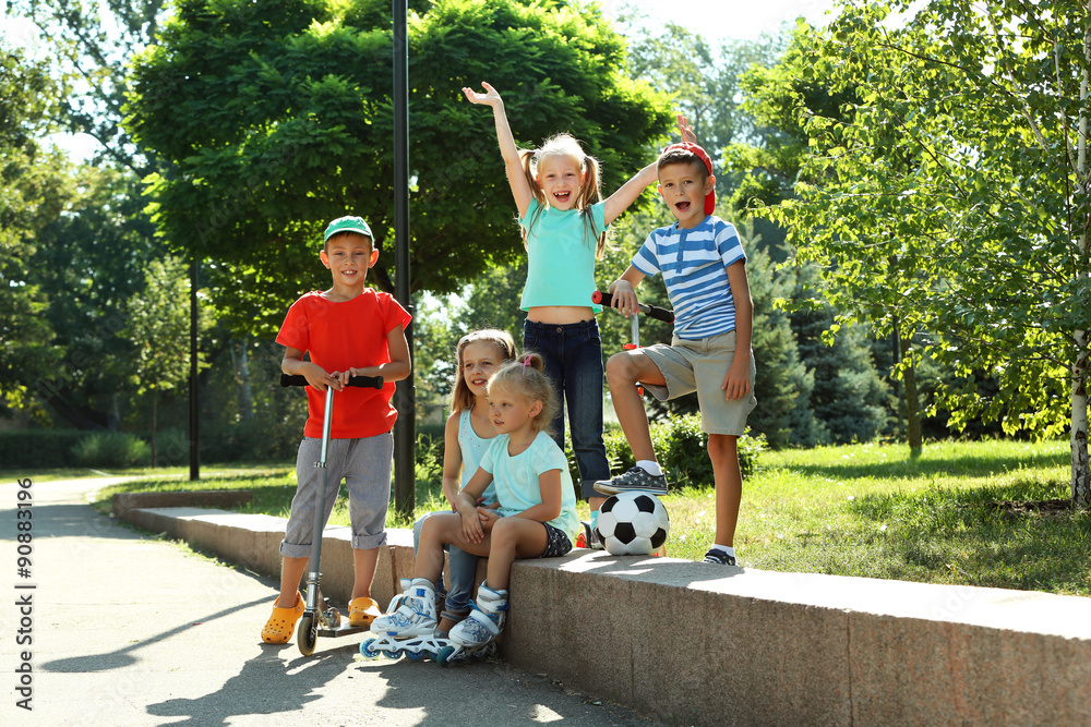 Happy active children in park
