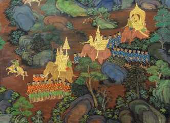  Thai mural painting on temple wall