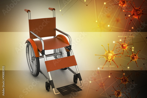Medical Wheel Chair With Virus In Color Background Buy