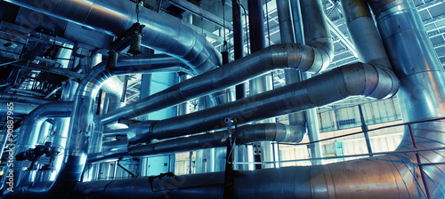 Fotografía Industrial zone, Steel pipelines, valves and pumps
