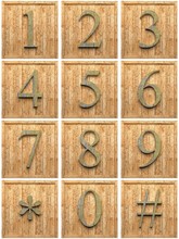 Numeric Wooden Characters, Isolated On White Background.