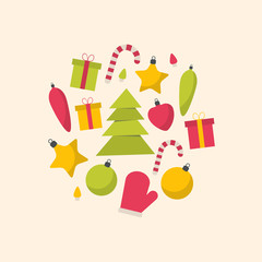 Sticker - Flat Christmas background with a Christmas elements..