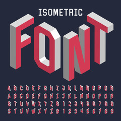 3d isometric alphabet vector font. isometric letters, numbers and symbols. three-dimensional stock v