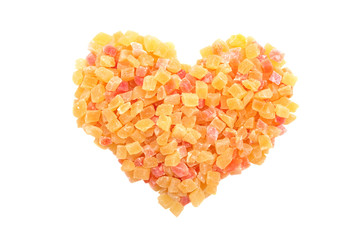 Wall Mural - Dried pineapple and papaya in a heart shape