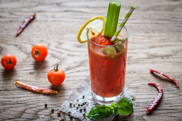 Poster - Bloody Mary cocktail on the wooden background