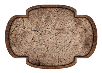 Wall Mural - brown wooden signboard, plate, stump texture and dark frame on