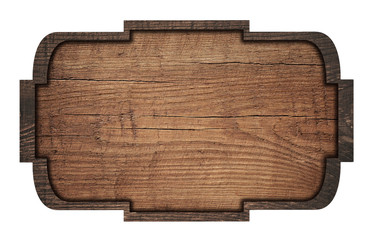 Wall Mural - brown wooden signboard, plate, plank and dark frame on white