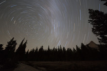 Starry Night Sky With Circular Star Trails And Blurred Milky Way
