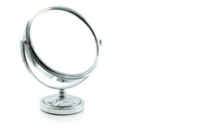 Silver Makeup Mirror Isolated On White.