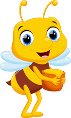 Wall Mural - cartoon bee bring a bucket of honey