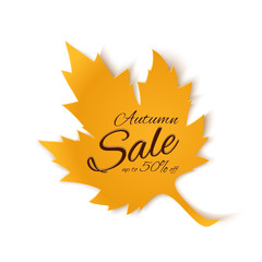 Sticker - Autumn sale banner. Yellow maple leaf.