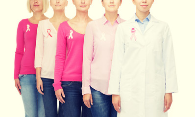 Canvas Print - close up of women with cancer awareness ribbons