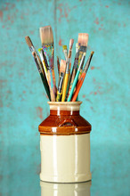 Artist Paintbrushes In A Jar
