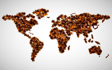 Wall Mural - world map of maple leaves. vector background. eps 10