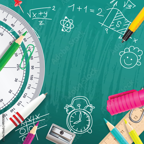 Stampa su Tela Creative vector chalk background with school supplies