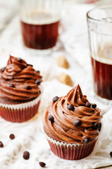 chocolate cupcakes with chocolate frosting and chocolate chips