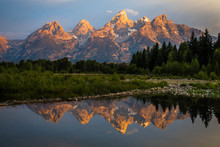 Sunrise From Schwabachers Landing In The Grand Teton National Park In Wyoming.
