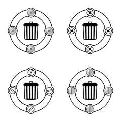 Poster - Set of four flat frames and trashcan