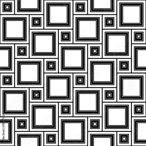 Obraz w ramie Vector modern seamless geometry pattern squares , black and white abstract geometric background,wallpaper print, monochrome retro texture, hipster fashion design
